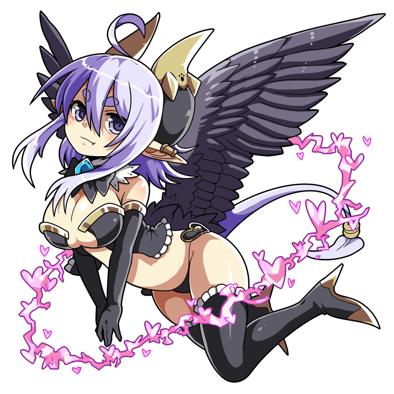 1girl, ahoge, black_thighhighs, blush, breasts, demon_girl, demon_horns, demon_tail