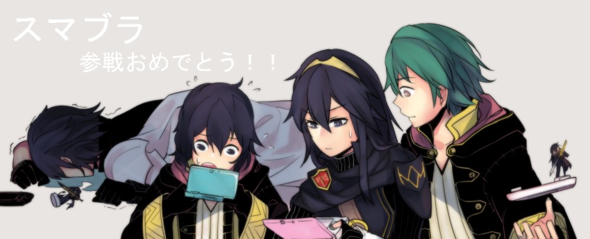 2boys, 2girls, amiibo, blue_hair, chrom_(fire_emblem), father_and_child, father_and_daughter, female_morgan_(fire_emblem)