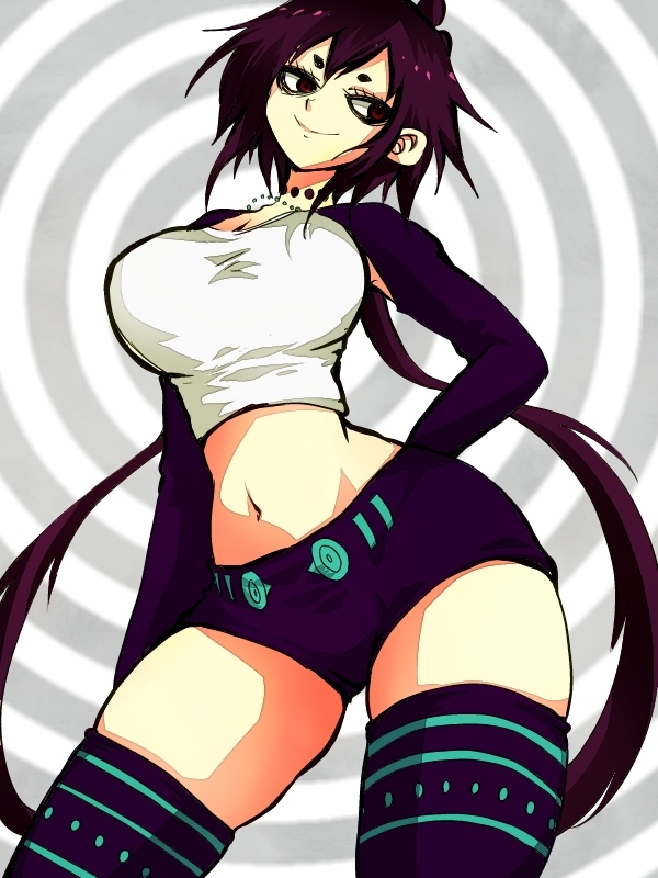 1girl, bags_under_eyes, breasts, contrapposto, cowboy_shot, female_focus, jewelry, kagyuu_maburu