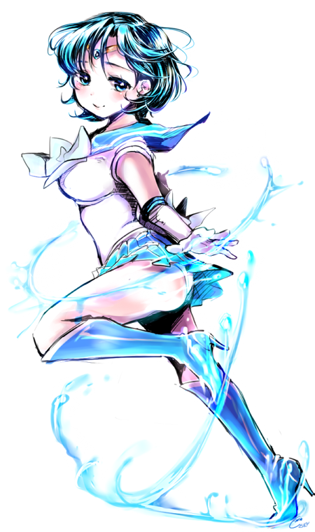 1girl, bishoujo_senshi_sailor_moon, blue_boots, blue_eyes, blue_hair, blue_sailor_collar, blue_skirt, boots