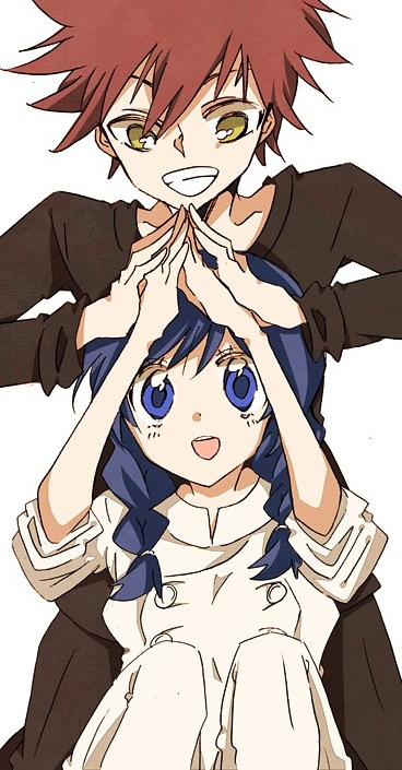 10s, 1boy, 1girl, blue_eyes, blue_hair, braid, long_hair, megumi