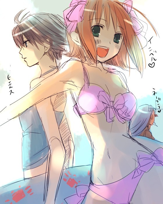 00s, amami_haruka, amami_haruka_(idolmaster_xenoglossia), antenna_hair, armpits, bikini, green_eyes, idolmaster