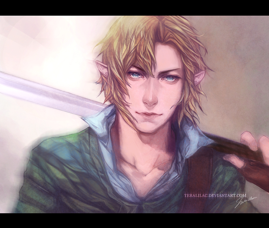 1boy, blonde_hair, blue_eyes, holding, holding_sword, holding_weapon, letterboxed, link