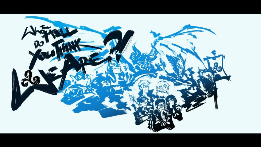 6+boys, antennae, blue_background, blue_theme, crossed_arms, doom_(dota), dota_(series), dota_2