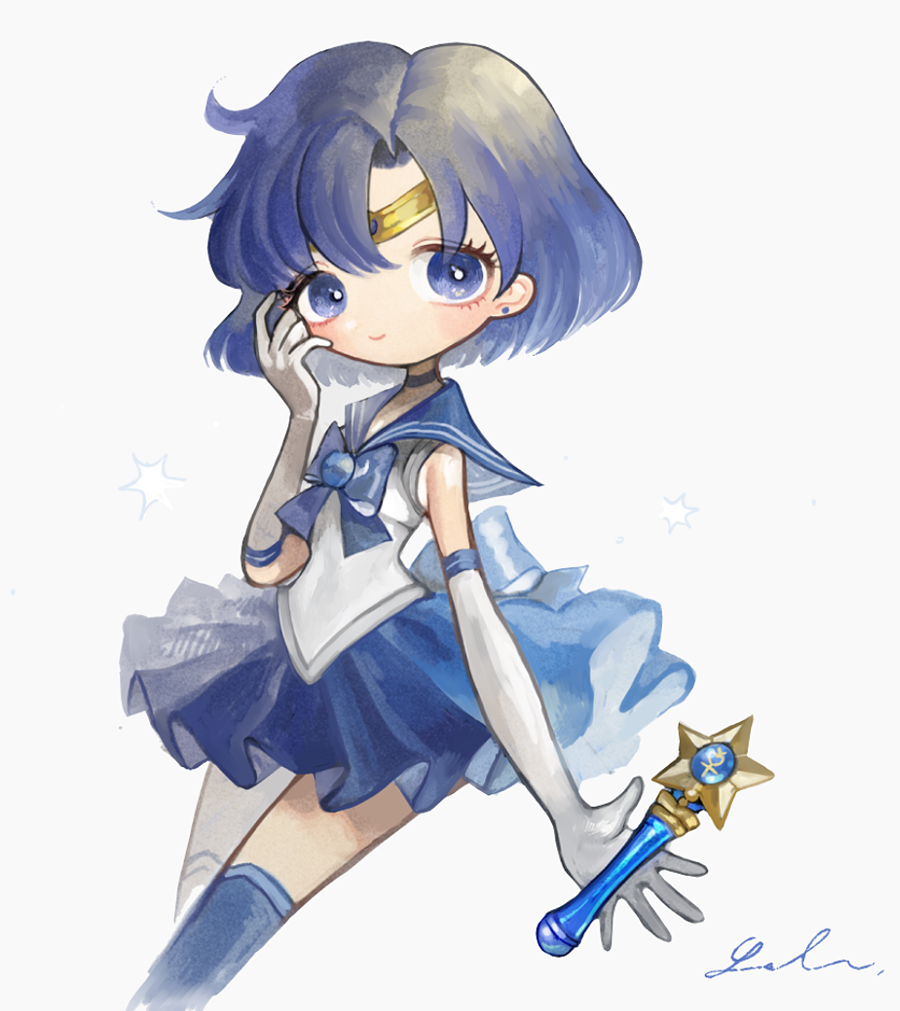 1girl, bishoujo_senshi_sailor_moon, blue_boots, blue_eyes, blue_hair, blue_sailor_collar, blue_skirt, boots