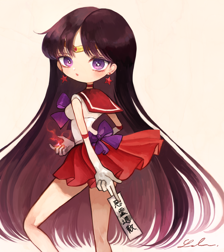 1girl, bishoujo_senshi_sailor_moon, black_hair, bow, choker, earrings, elbow_gloves, female_focus