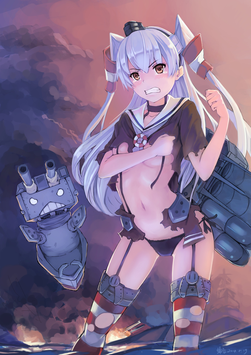 10s, 1girl, absurdres, amatsukaze_(kancolle), arched_back, black_panties, blush, breasts