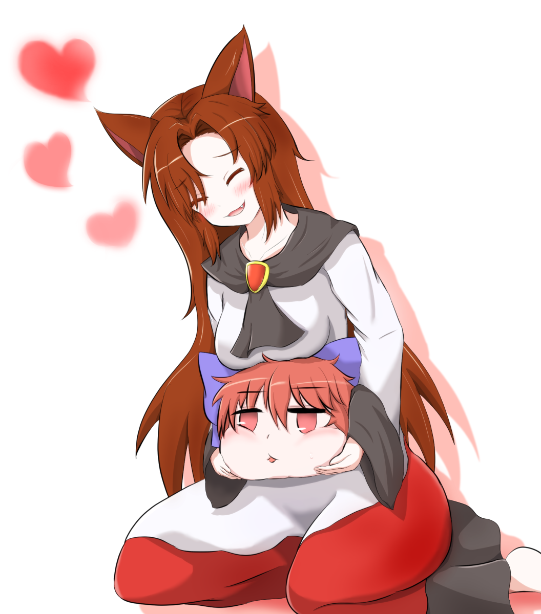 1girl, :d, ^_^, animal_ears, brown_hair, cheek_press, dress, closed_eyes