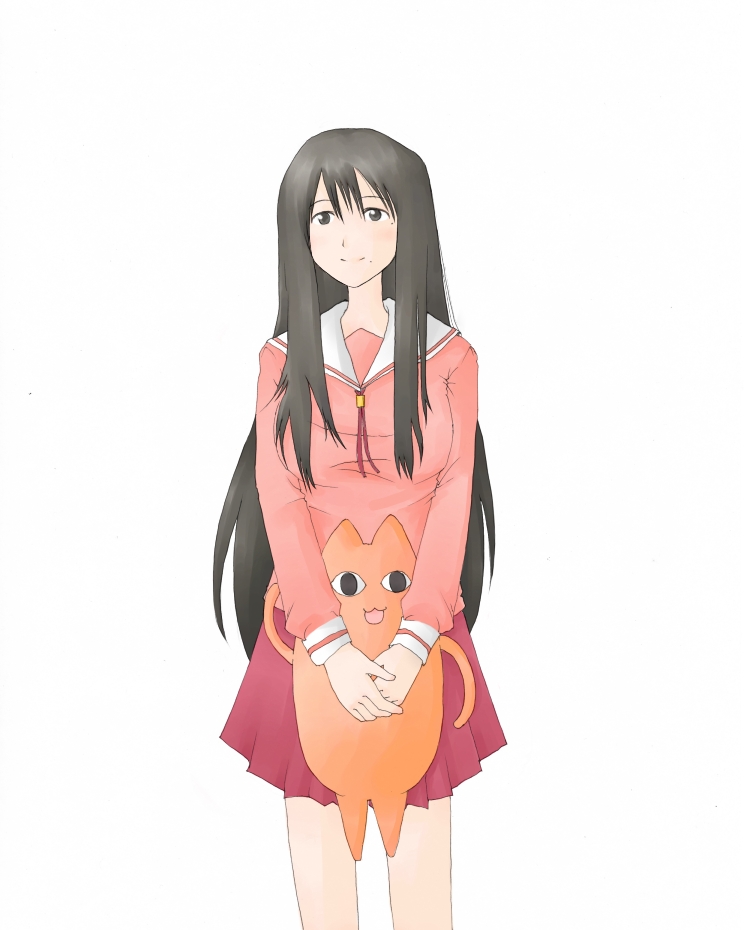 1girl, azumanga_daiou, black_eyes, black_hair, character_name, cosplay, doll, female_focus