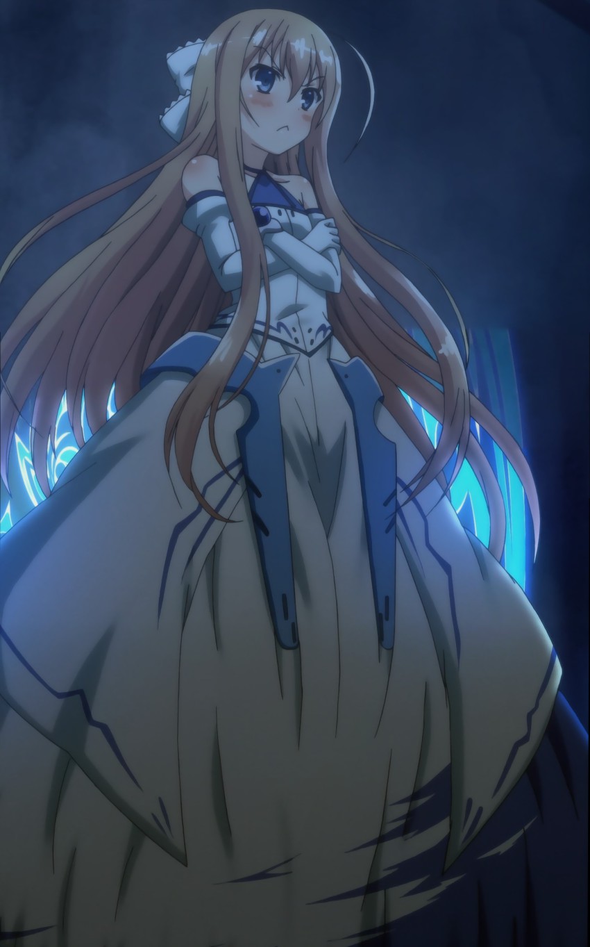 1girl, blonde_hair, blue_eyes, blush, bow, dress, female_focus, hair_bow