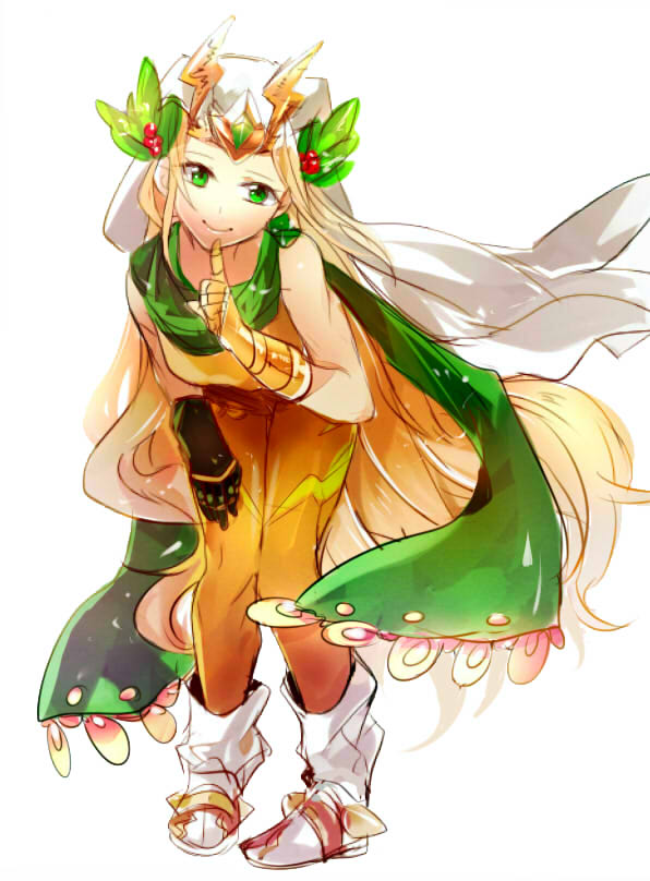 1girl, 77_degrees, bare_shoulders, berry, blonde_hair, bodysuit, boots, bracer