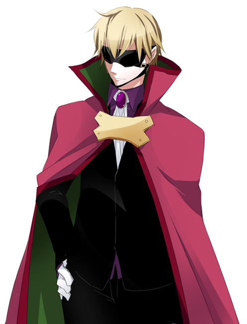 1boy, aged_down, blazblue, blazblue:_bloodedge_experience, blindfold, blonde_hair, cape, formal_clothes