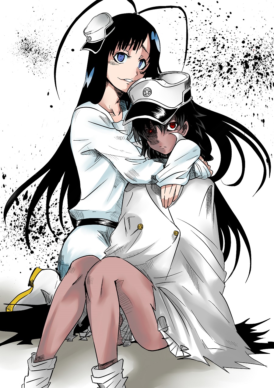 1boy, 1girl, androgynous, antenna_hair, bambietta_basterbine, black_hair, bleach, bleach:_sennen_kessen-hen