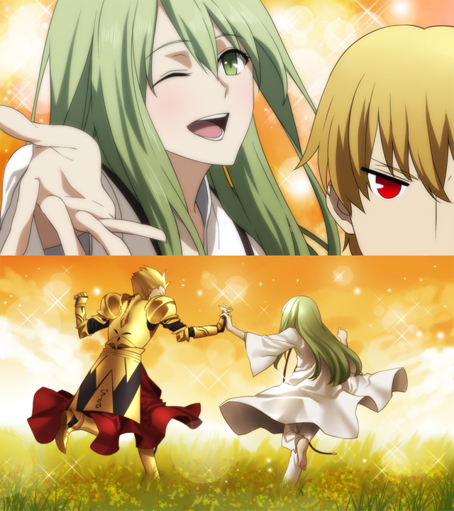 2boys, armor, bad_id, blonde_hair, enkidu_(fate), fate/strange_fake, fate/zero, fate_(series)