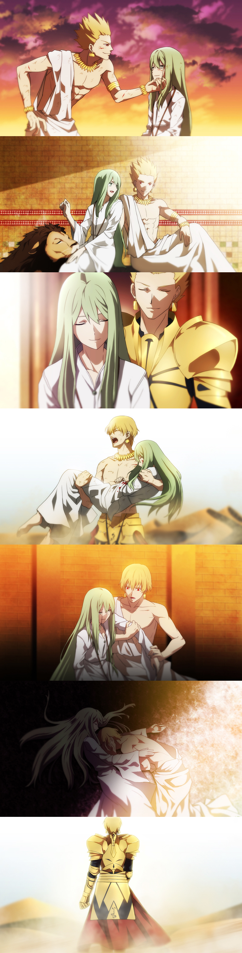 2boys, absurdres, armor, bad_id, blonde_hair, derivative_work, earrings, enkidu_(fate)
