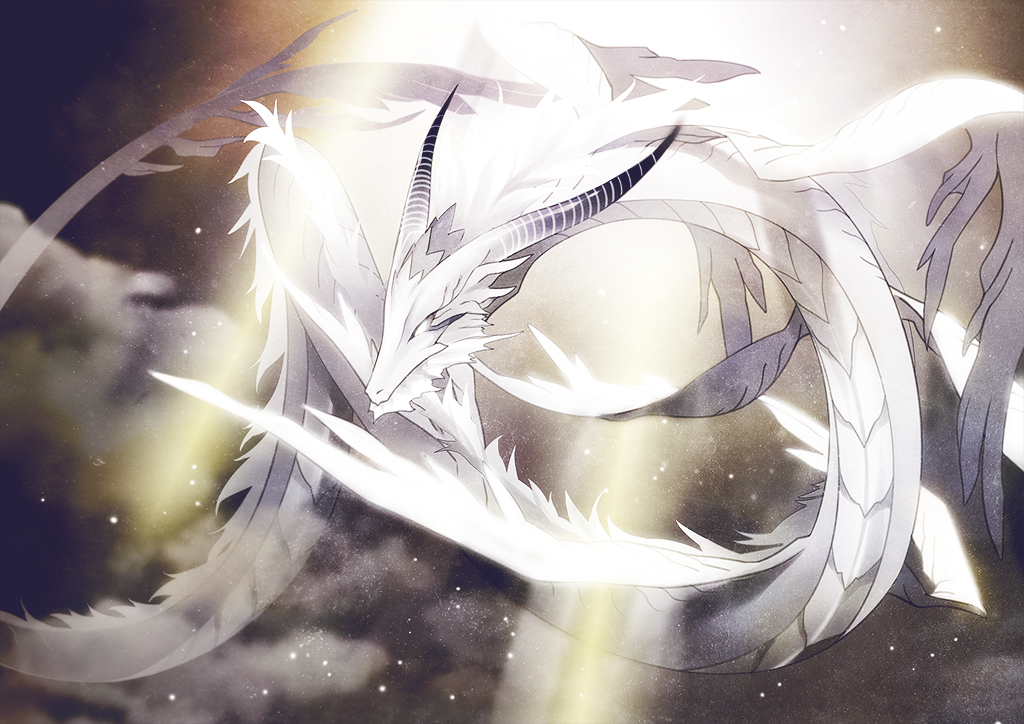 bad_id, bad_pixiv_id, cloud, dragon, eastern_dragon, horns, light_rays, no_humans, original, sindri, sunbeam, sunlight