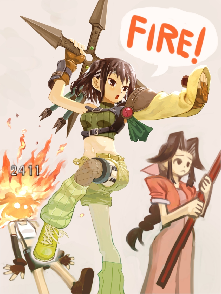 2_fuel_4_ammo_11_steel, 3girls, aerith_gainsborough, aerith_gainsborough_(cosplay), bad_id, bad_pixiv_id, bow, cosplay