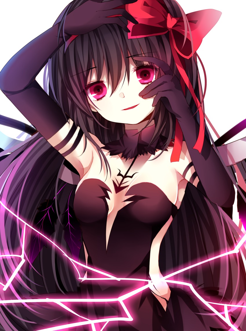 10s, 1girl, akemi_homura, akuma_homura, bare_shoulders, black_gloves, black_hair, bow