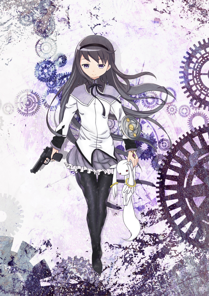 10s, 1girl, akemi_homura, akemi_homura_(magical_girl), akipiz, bad_id, bad_pixiv_id, beretta_92