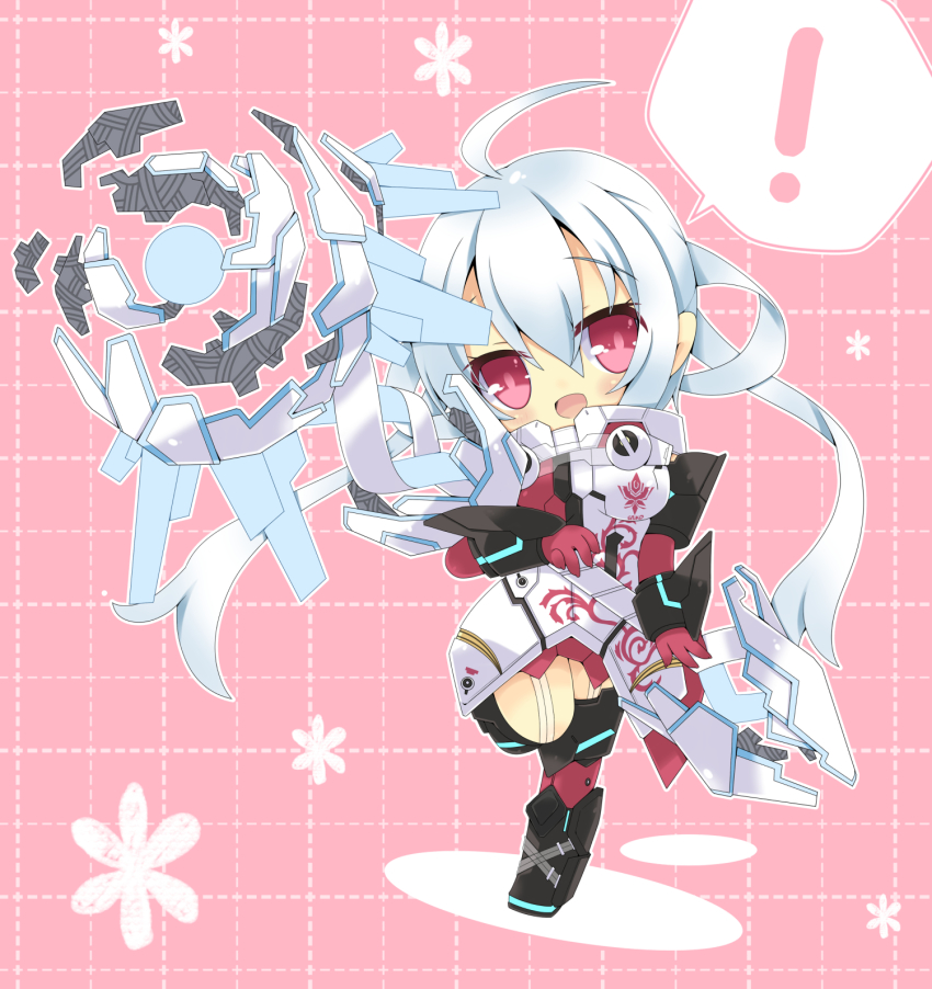 !, 1girl, ahoge, blush, chibi, flower, highres, innocent_one