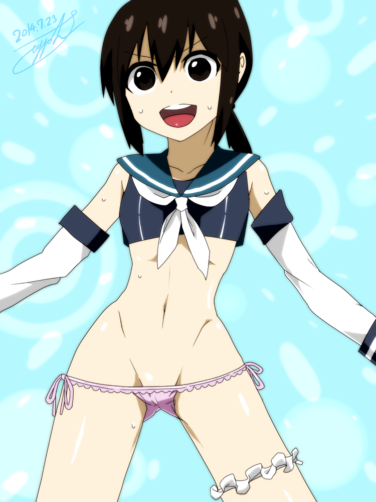 10s, 1girl, :d, alternate_costume, black_hair, brown_eyes, detached_sleeves, dress