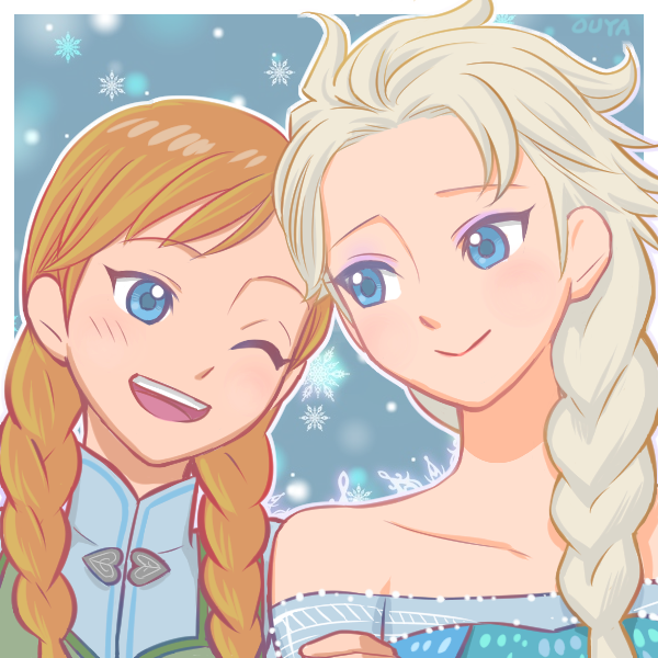 2girls, anna_(frozen), blonde_hair, blue_eyes, braid, disney, elsa_(frozen), frozen_(disney)