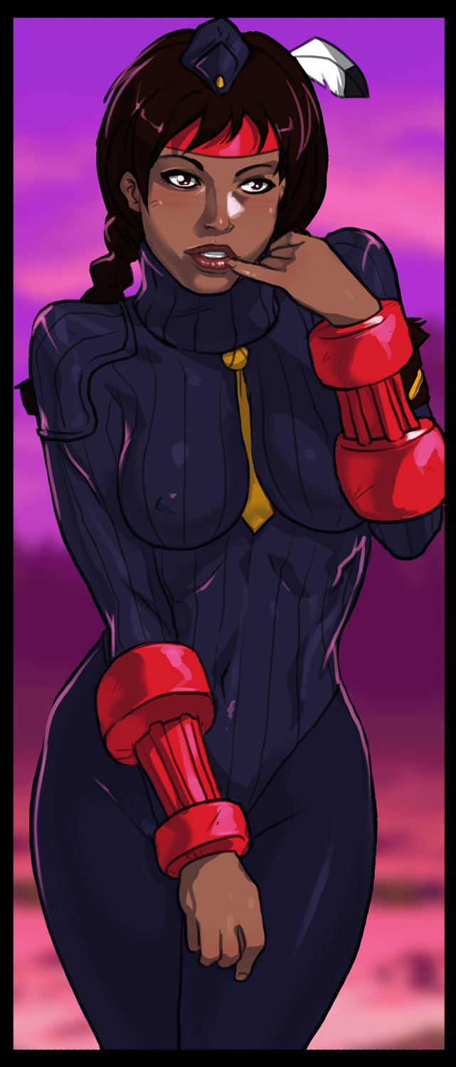 1990s_(style), 1girl, armband, between_breasts, black_hair, blue_pantyhose, border, bracer