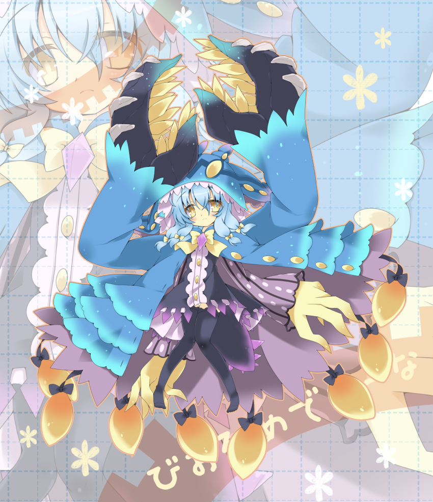 1girl, biol_meduna, blue_hair, blush, cape, highres, hood, hoodie