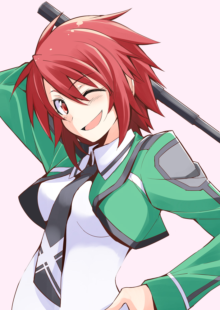 10s, 1girl, ;d, bibi02, black_necktie, blush, breasts, chiba_erika