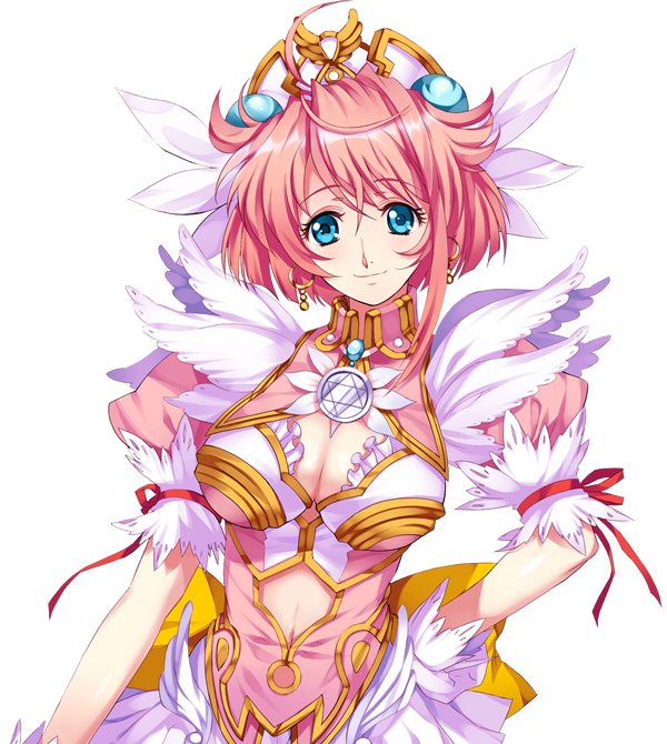 1girl, carmein, earrings, green_eyes, hand_on_own_hip, hat, head_wings, jewelry