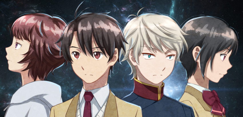 10s, 2boys, 2girls, absurdres, aldnoah.zero, amifumi_inko, black_hair, blonde_hair