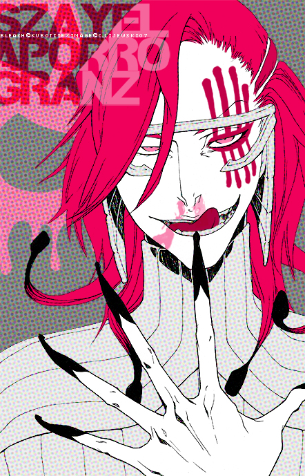 00s, 1boy, arrancar, bleach, colored_skin, facial_mark, glasses, lucy007, male_focus, number_tattoo, pink_eyes, pink_hair, resurreccion, skull, solo, szayelaporro_granz, tattoo, tongue, white_skin