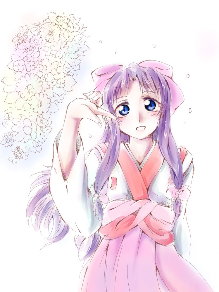 1girl, blue_eyes, blush, eternal_melody, female_focus, japanese_clothes, jason_(kaiten_kussaku_kikou), kurenai_wakaba, long_hair, purple_hair, solo, white_background