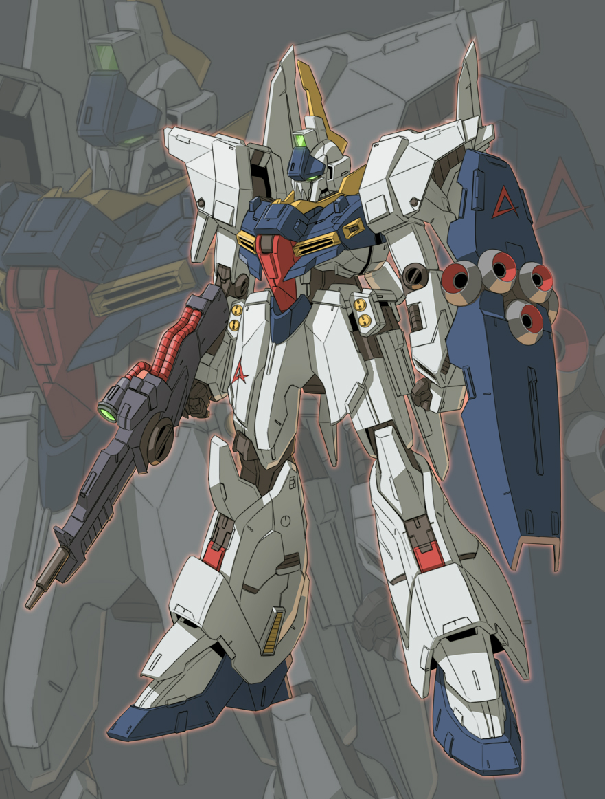 amuro_ray, bawoo, beam_rifle, energy_gun, grey_background, gundam, mecha, mecha_focus