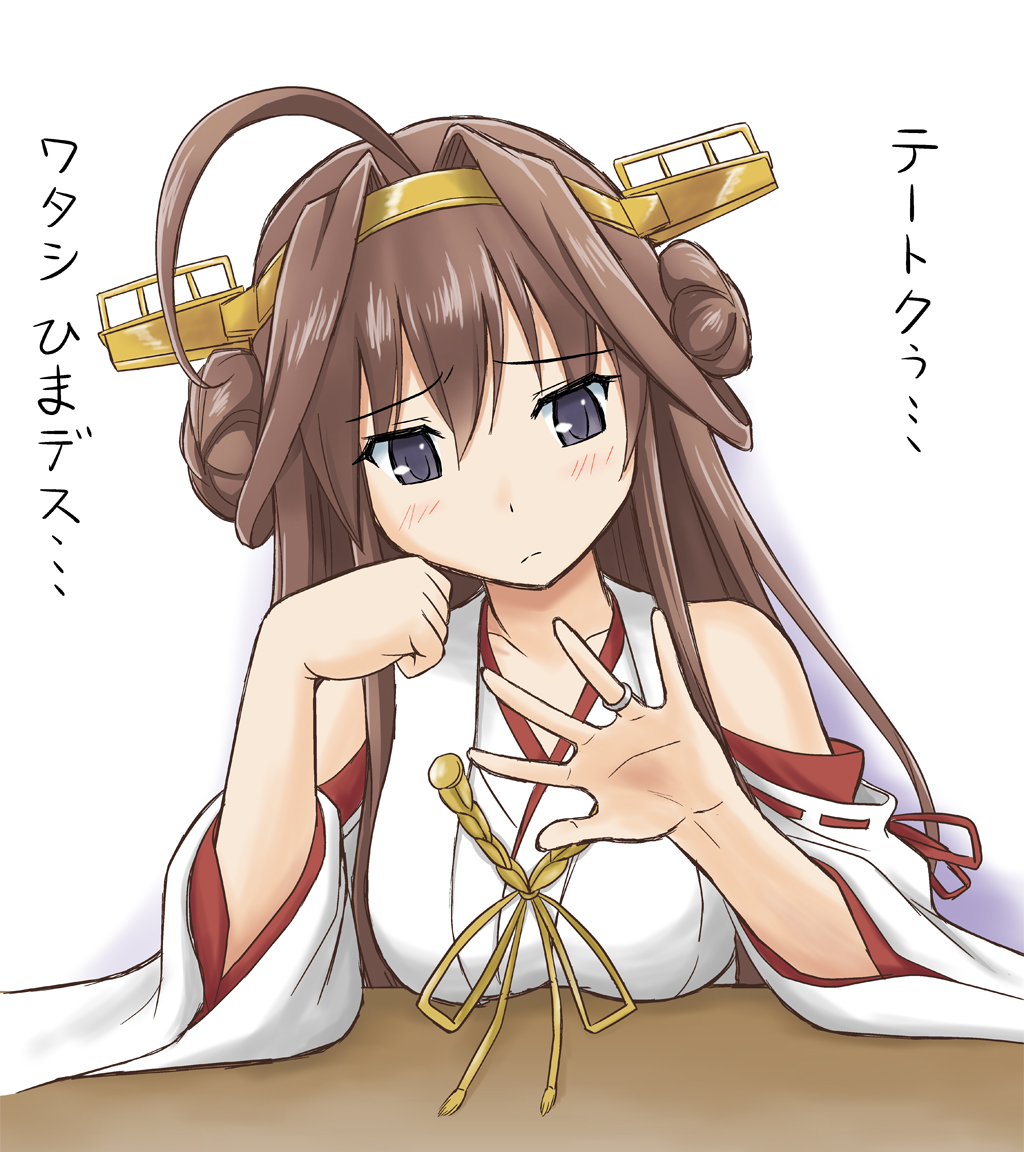 10s, 1girl, ahoge, bad_id, bad_pixiv_id, bare_shoulders, brown_hair, clenched_hand