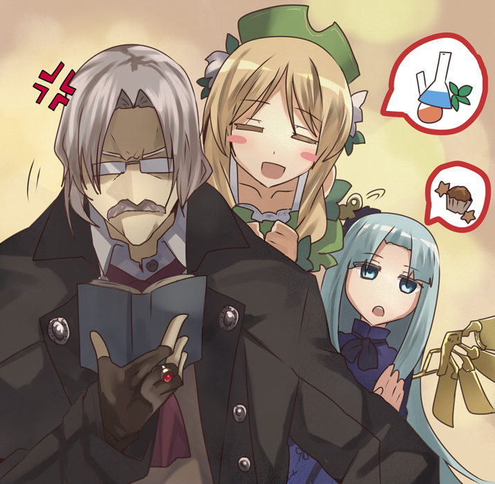 1boy, 2girls, akatoro_(nightlord), anger_vein, annoyed, ascot, atelier_(series), atelier_ayesha