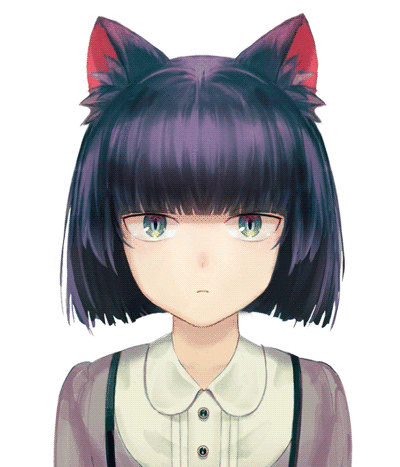 1other, androgynous, animal_ear_fluff, animal_ears, animated, animated_gif, blouse, blue_eyes, blunt_bangs, bob_cut, cat_ears, emofuri, frown, green_eyes, half-closed_eyes, head_tilt, huge_filesize, kuroi_nyan, kuroinyan, lowres, pixiv_fantasia, pixiv_fantasia_new_world, shirt, simple_background, solo, surprised, ugoira, white_background, white_shirt