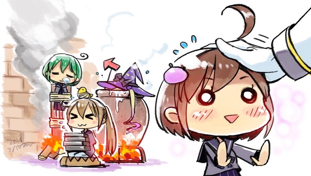 >_<, 10s, 1boy, 4girls, :3, admiral_(kancolle), ahoge, animal