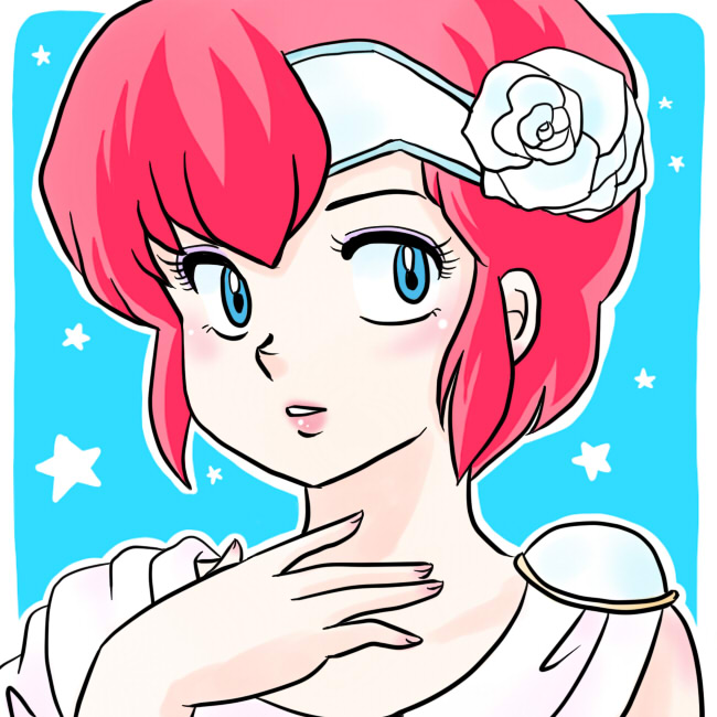 1girl, artist_request, blue_eyes, elle_de_rosenbach, female_focus, plant, solo, star_(symbol)