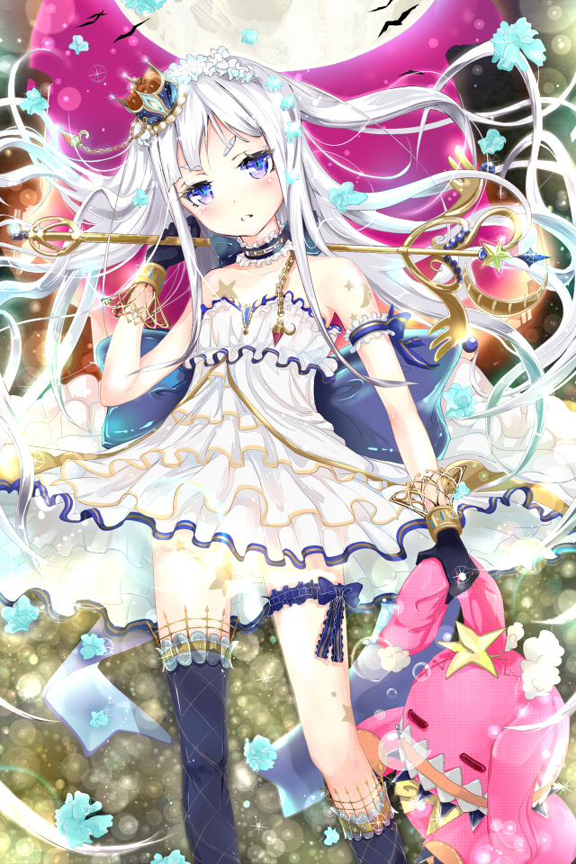 1girl, asymmetrical_legwear, black_gloves, blue_eyes, collar, female_focus, frilled_collar, frilled_skirt