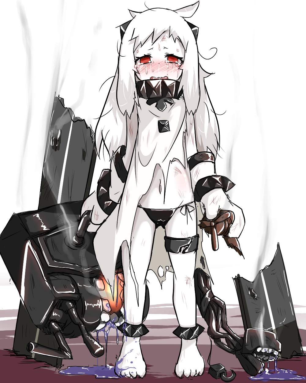 10s, 1girl, abyssal_ship, aircraft, airplane, bare_shoulders, barefoot, beize_(garbage)