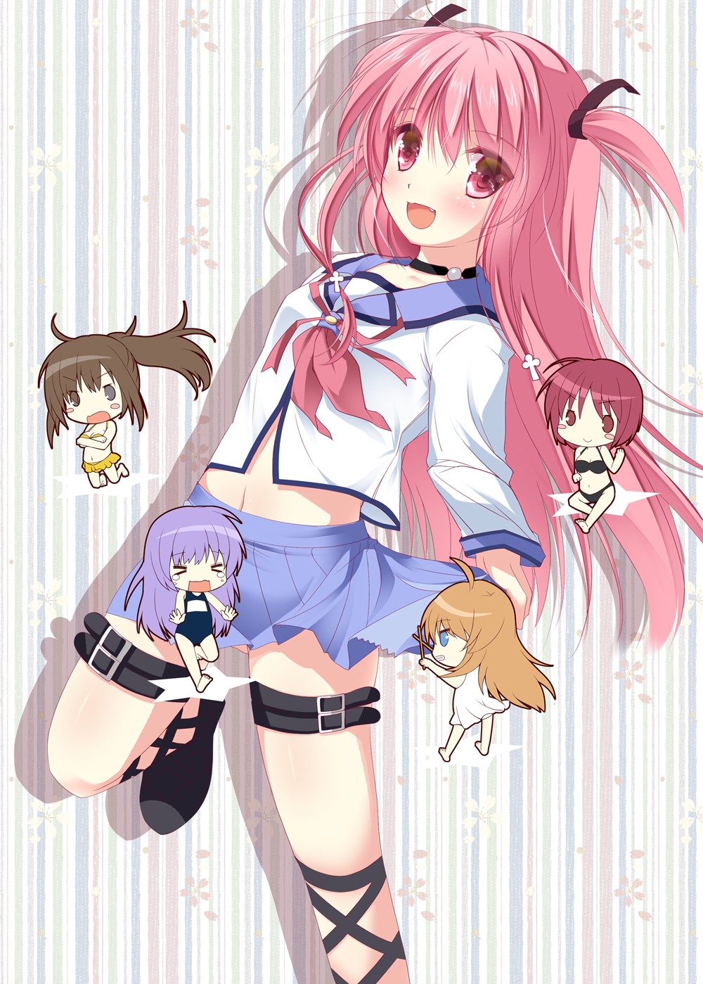 10s, 5girls, angel_beats!, asahina_yori, bikini, chibi, highres, hisako_(angel_beats!)