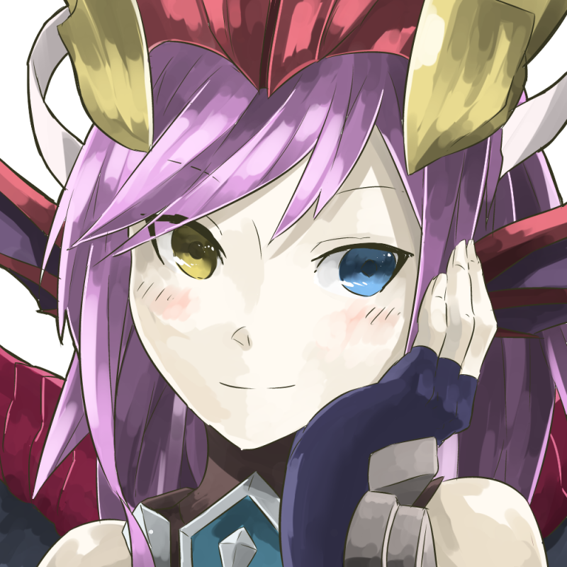 1girl, blue_eyes, blush, dragon_girl, dragon_horns, dragon_wings, female_focus, fingerless_gloves