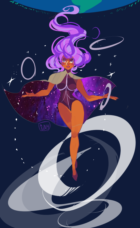 10s, 1girl, azubelle, blue_eyes, cape, contrapposto, crossed_legs, dark-skinned_female