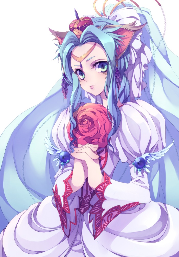 1girl, agarte_lindblum, animal_ears, blue_eyes, blue_hair, bow, cat_ears, crown