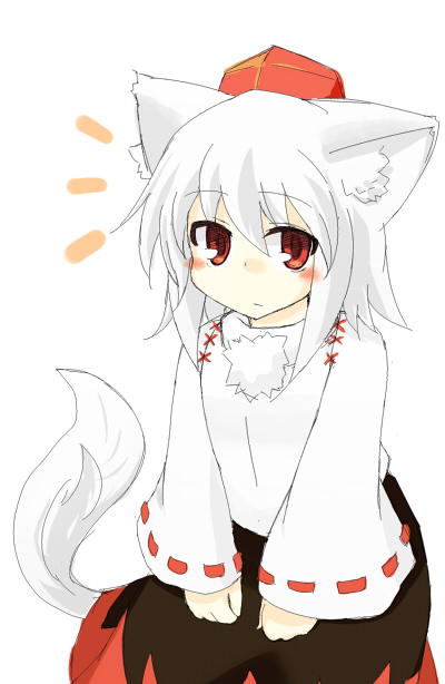 1girl, animal_ear_fluff, animal_ears, expressionless, hat, inubashiri_momiji, kibisake, pom_pom_(clothes)