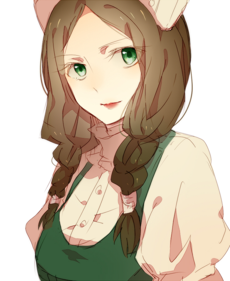 1girl, bad_id, bad_pixiv_id, braid, brown_hair, buttons, dorarudo, dress