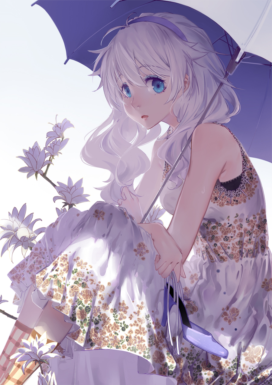 1girl, bare_shoulders, honkai_gakuen, blue_eyes, cici, dress, female_focus, flower
