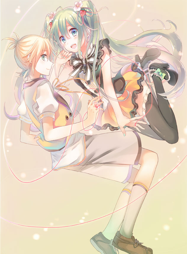 1boy, 1girl, blonde_hair, blue_eyes, bow, bowtie, eruria, flower