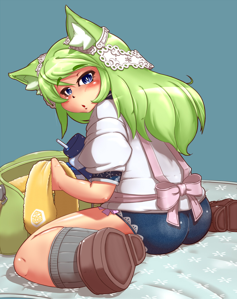 1girl, 7th_dragon, 7th_dragon_(series), :o, animal_ears, apron, arietta_(7th_dragon), ass